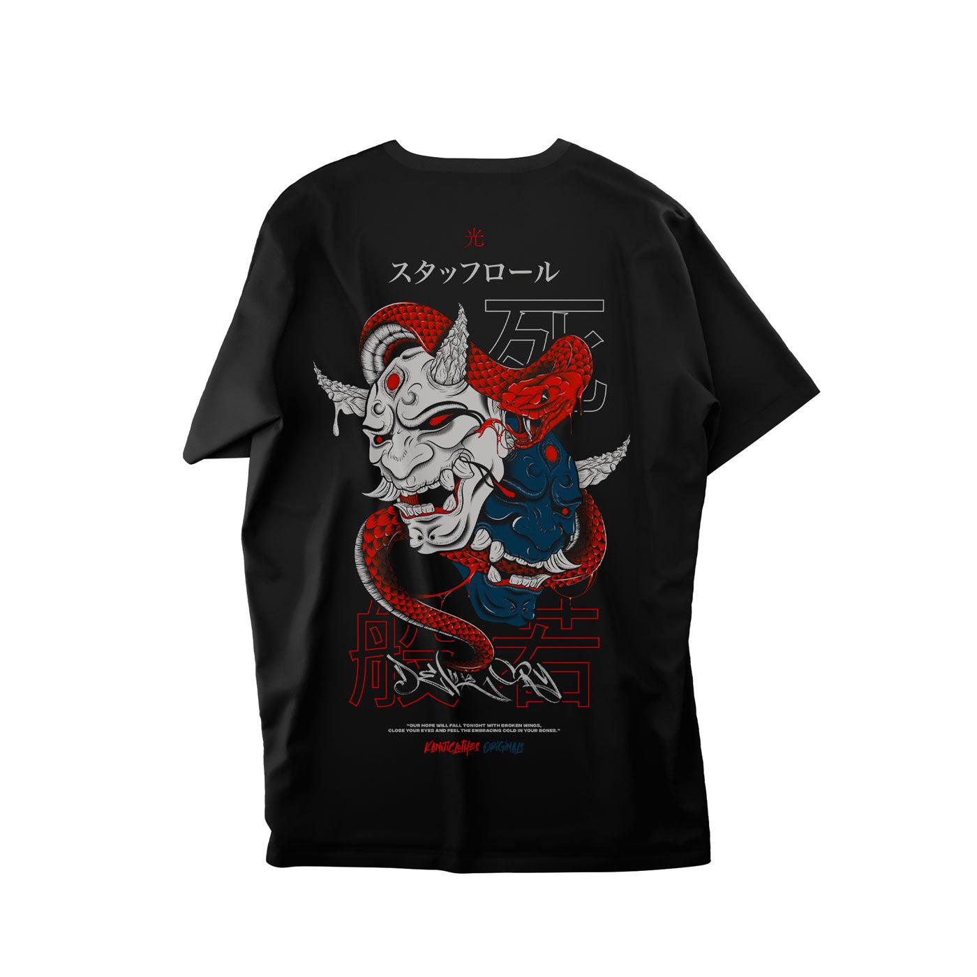 Polera mitología japonesa con diseño Naku Hannya